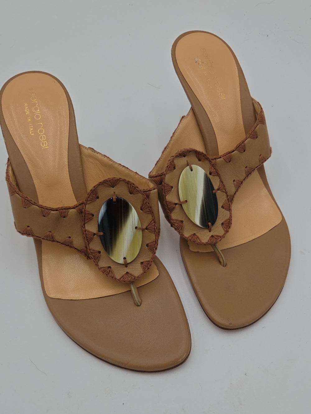 Sergio Rossi Italy  Leather Thong Slide Sandals size 39.5 US 9.5